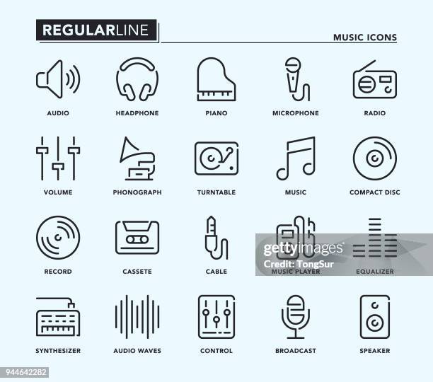 illustrations, cliparts, dessins animés et icônes de icônes de ligne régulière de musique - baladeur mp3