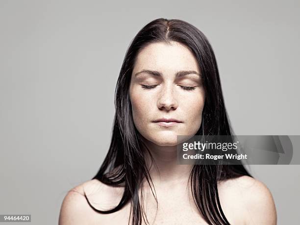 young woman portrait with eyes closed - bar överkropp bildbanksfoton och bilder
