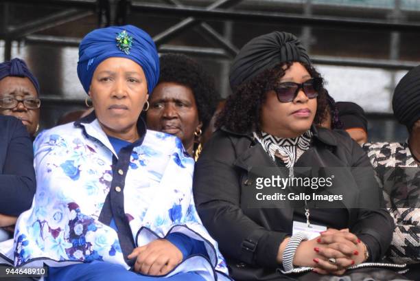The daughters of anti-apartheid activists Nelson Mandela and Winnie Madikizela- Mandela, Zindzi and Zenani Mandela during the official memorial...