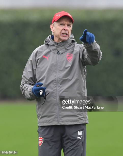 Arsenal manager Arsene Wenger during a training session at London Colney on April 11, 2018 in London, England.