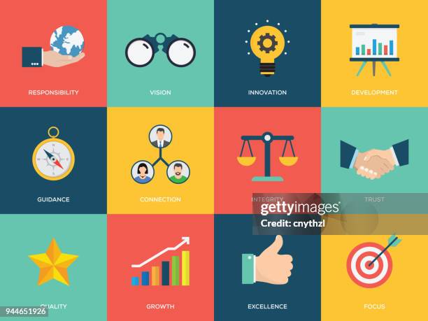 ilustrações de stock, clip art, desenhos animados e ícones de core values flat icon set - moralidade