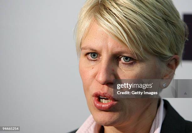 Doris Fitschen, team manager of the German national football team, attends the Women's German Indoor Cup press conference on December 15, 2009 in...