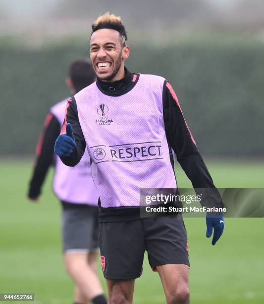 Pierre-Emerick Aubameyang of Arsenal during a training session at London Colney on April 11, 2018 in London, England.