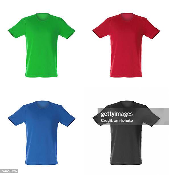 cuatro aislado camisetas - camiseta fotografías e imágenes de stock