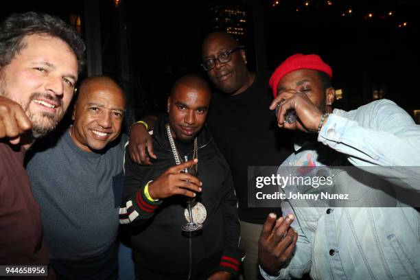 Gregor Dodson, Kevin Liles, N.O.R.E., and Michael Kyser attend the CARDI B "Gold Album" Release Party at Moxy Hotel on April 10, 2018 in New York...