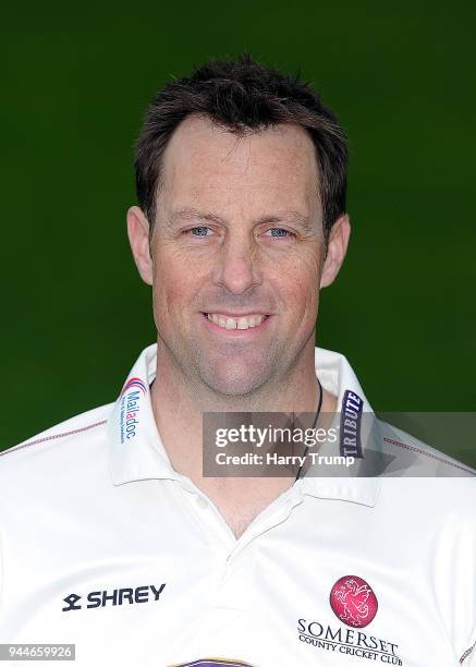 Marcus Trescothick of Somerset CCC during the Somerset CCC Photocall at The Cooper Associates County Ground on April 11, 2018 in Taunton, England.