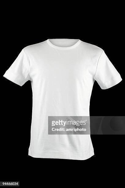 clipping path for white t-shirt shot on black. - white t shirt stockfoto's en -beelden