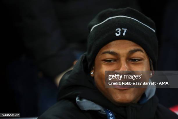 Rhian Brewster of Liverpool during the UEFA Champions League Quarter Final first leg match between Liverpool and Manchester City at Anfield on April...