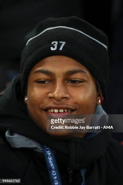 Rhian Brewster of Liverpool during the UEFA Champions League Quarter Final first leg match between Liverpool and Manchester City at Anfield on April...
