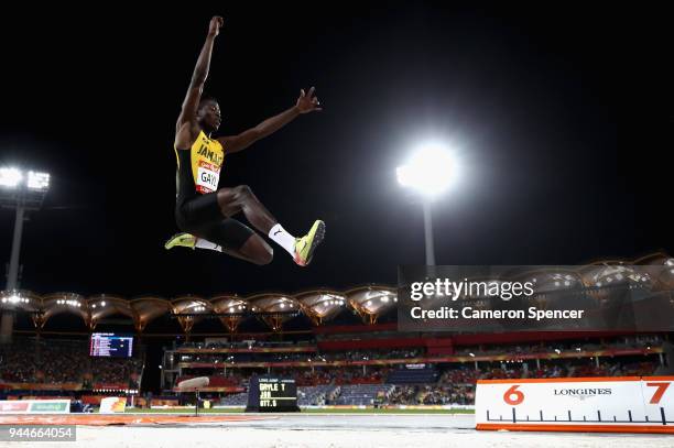 Tajay Gayle of Jamaica competes in the Men's long jump final during athletics on day seven of the Gold Coast 2018 Commonwealth Games at Carrara...