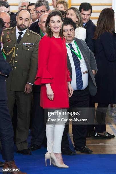 Queen Letizia of Spain attends the ÔV Campeonatos Autonomicos de Formation Profesional AndaluciaskillsÕ at El Carmen University on April 11, 2018 in...