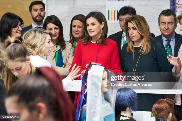 Queen Letizia of Spain attends the ÔV Campeonatos Autonomicos de Formation Profesional AndaluciaskillsÕ at El Carmen University on April 11, 2018 in...