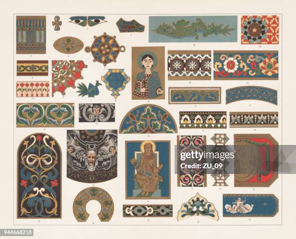 stockillustraties, clipart, cartoons en iconen met emaille schilderij, lithografie, gepubliceerd in 1897 - chinese landscape painting
