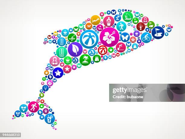dolphins summer colorful vector icon pattern - inflatable dolphin stock illustrations