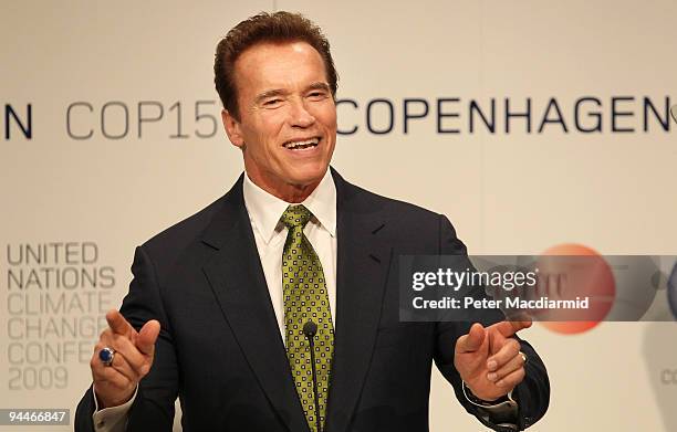 Governor of California Arnold Schwarzenegger speaks at the United Nations Climate Change Conference on December 15, 2009 in Copenhagen, Denmark....