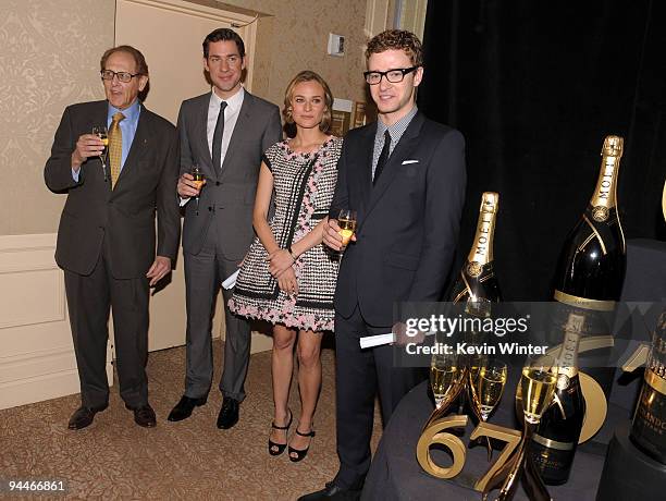 Hollywood Foreign Press Association president Philip Berk, actor John Krasinski, actress Diane Kruger, and singer/actor Justin Timberlake pose during...