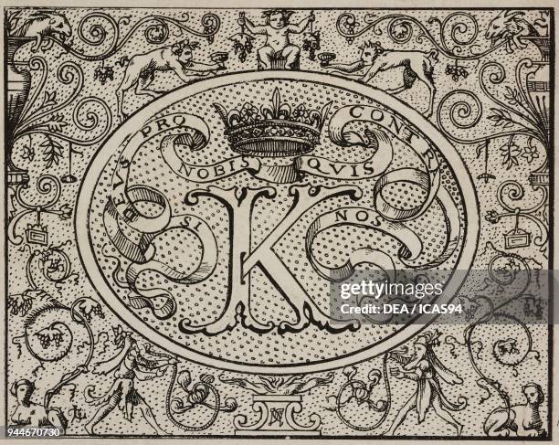 Emblem and motto of Charles VIII of France, illustration from Ragionamento di Monsignor Paolo Giovio sopra i motti e disegni d'arme et d'amore che...