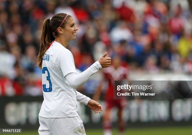 Alex Morgan of United States reacts in the second half against the Mexico at BBVA Compass Stadium on April 8, 2018 in Houston, Texas.