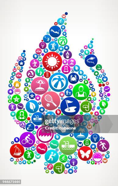 camp fire summer colorful vector icon pattern - fire pattern stock illustrations