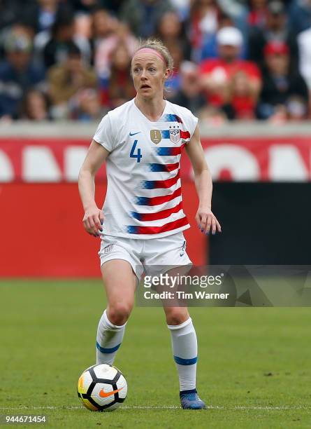 Becky Sauerbrunn of United States controls the ball in the first half against the Mexico at BBVA Compass Stadium on April 8, 2018 in Houston, Texas.