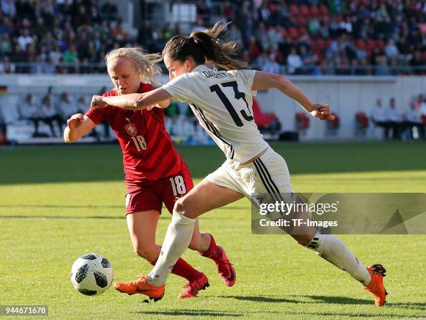 Jitka Chlastakova of Czech Republic and Sara Daebritz of Germany battle for the ball during the 2019 FIFA Womens World Championship Qualifier match...