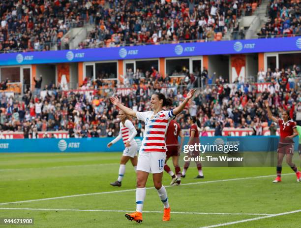 Carli Lloyd of United States celebrates a first half goal against the Mexico at BBVA Compass Stadium on April 8, 2018 in Houston, Texas.