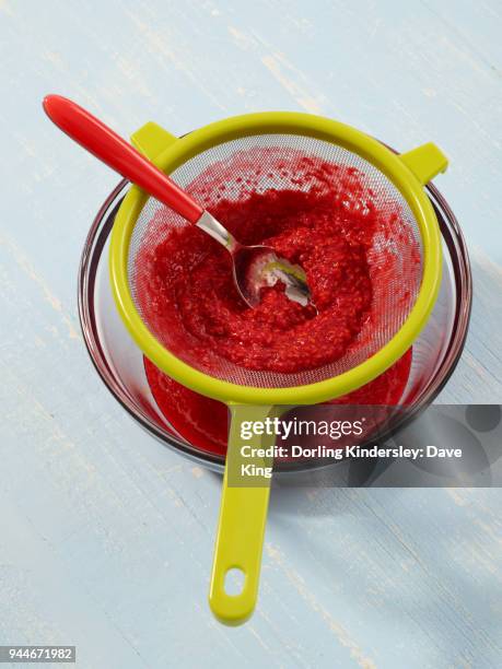 raspberry shaved ice - straining spoon stock pictures, royalty-free photos & images