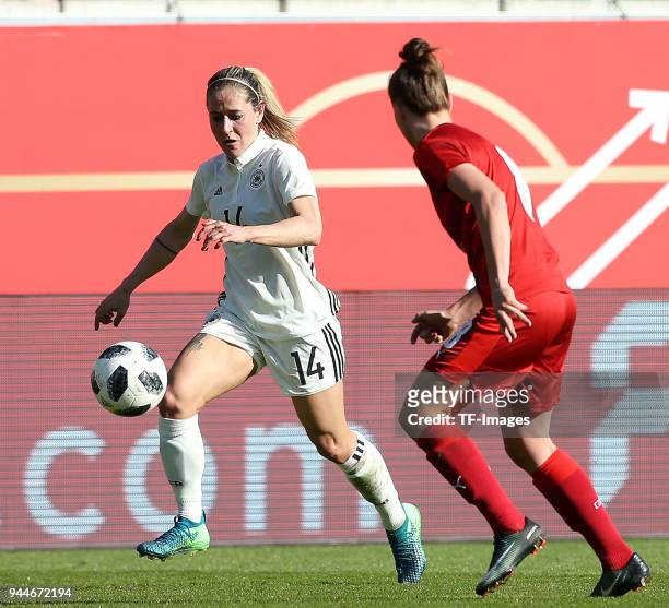 Anna Blaesse of Germany and Jana Sedlackova of Czech Republic battle for the ball during the 2019 FIFA Womens World Championship Qualifier match...