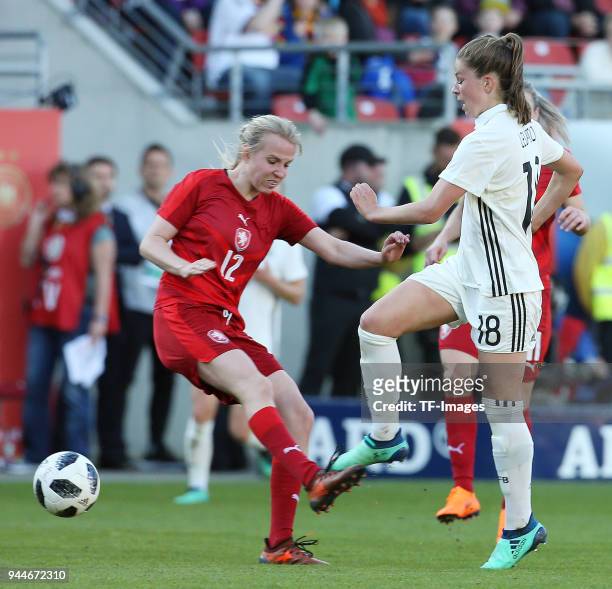 Klara Cahynova of Czech Republic and Melanie Leupolz of Germany battle for the ball during the 2019 FIFA Womens World Championship Qualifier match...