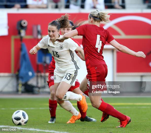 Sara Daebritz of Germany and Petra Bertholdova of Czech Republic battle for the ball during the 2019 FIFA Womens World Championship Qualifier match...