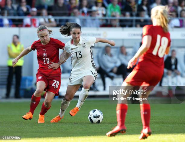 Pavlina Nepokojova of Czech Republic and Sara Daebritz of Germany battle for the ball during the 2019 FIFA Womens World Championship Qualifier match...