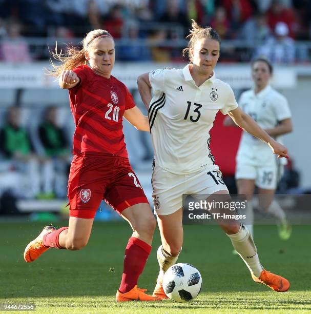 Pavlina Nepokojova of Czech Republic and Sara Daebritz of Germany battle for the ball during the 2019 FIFA Womens World Championship Qualifier match...