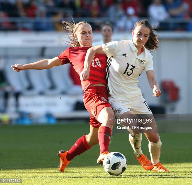 Pavlina Nepokojova of Czech Republic and Sara Daebritz of Germany battle for the ball during the 2019 FIFA Womens World Championship Qualifier match...