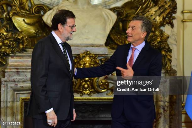 President of Argentina Mauricio Macri speaks with Prime Minister of Spain Mariano Rajoy during the first day of the official visit of the president...