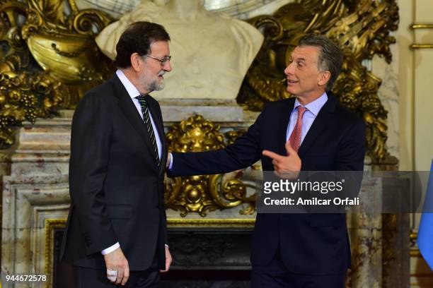 President of Argentina Mauricio Macri speaks with Prime Minister of Spain Mariano Rajoy during the first day of the official visit of the president...