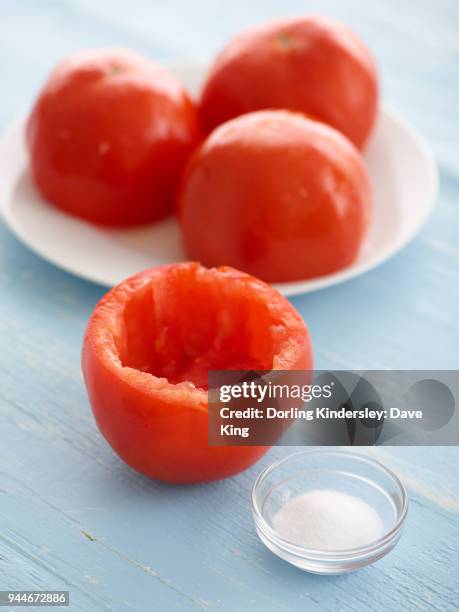 stuffed tomatoes step by step - stuffed tomatoes stock pictures, royalty-free photos & images