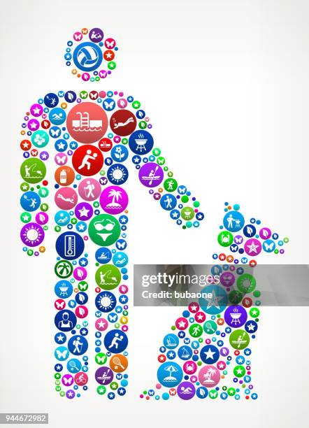 man and dog summer colorful vector icon pattern - dog bath stock illustrations