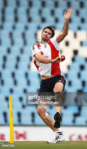 James Anderson of England in action bowling during an England Nets Session at Centurion Park on December 15, 2009 in Centurion, South Africa.