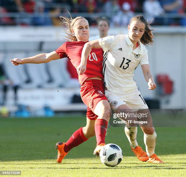 Pavlina Nepokojova of Czech Republic and Sara Daebritz of Germany battle for the ball during the 2019 FIFA Womens World Championship Qualifier match...