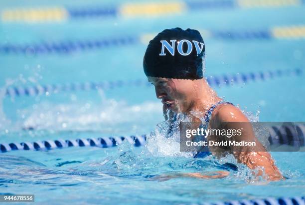 Amanda Beard of the United States and NOVA aquatics club swims a breaststroke event during the Santa Clara International meet held in July 1995 at...