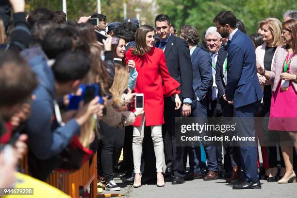 Queen Letizia of Spain attends the ÔV Campeonatos Autonomicos de Formation Profesional AndaluciaskillsÕ at El Carmen University on April 11, 2018 in...