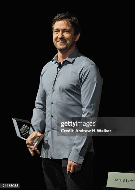 Actor Gerard Butler with his Variety International Star of the Year Award at a Variety "In Conversation With" Presenation during day seven of the 6th...