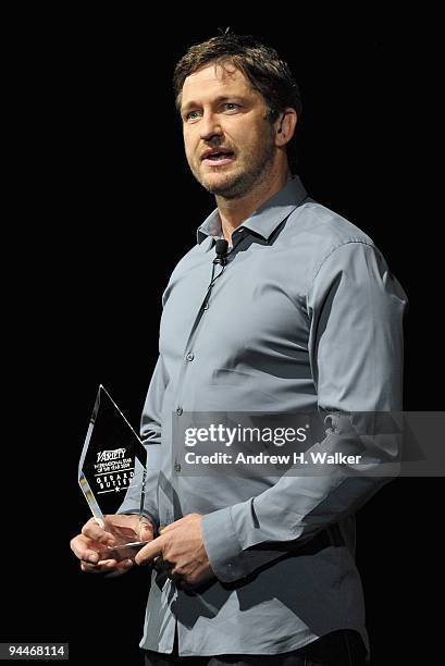 Actor Gerard Butler with his Variety International Star of the Year Award at a Variety "In Conversation With" Presentation during day seven of the...