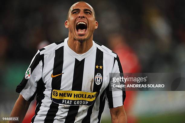Juventus French forward David Trezeguet celebrates after scoring against Bariduring in their Italian Serie A football match on December 12, 2009 at...