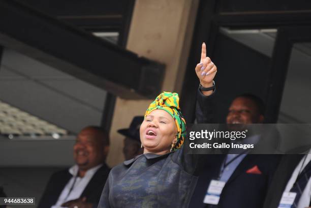 Lindiwe Zulu during the official memorial service of the late Struggle icon Winnie Madikizela-Mandela at Orlando Stadium on April 11, 2018 in Soweto,...