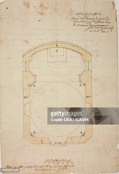 Design for a new Oratory in Robbiate, parish of Mariano, plan Italy, 18th century.