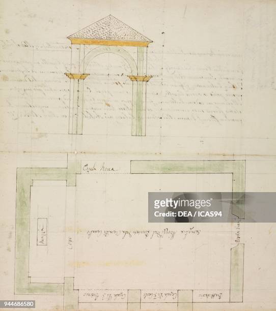 Design of a chapel for Saints Relics , Cavaglio, Cannobina Valley, parish of Cannobio, May 6 Cardinal Giuseppe Pozzobonelli, plan and elevation,...