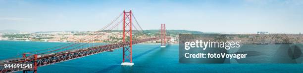 lisbon bridge april 25 bridge tagus city panorama portugal - april 25th bridge stock pictures, royalty-free photos & images