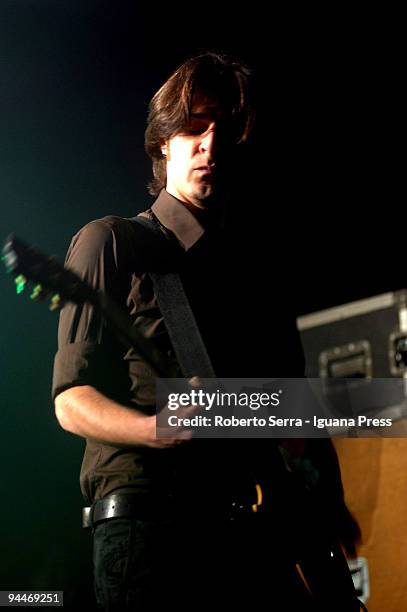 Gionata Mirai plays guitar with Teatro degli Orrori in their performance at Estragon on December 11, 2009 in Bologna, Italy.