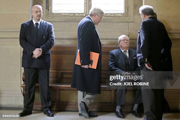 Jean-Marie Le Pen , the 76 year-old founder of the National Front party, waits prior to a hearing 13 January 2004 in Paris during an appeal trial....